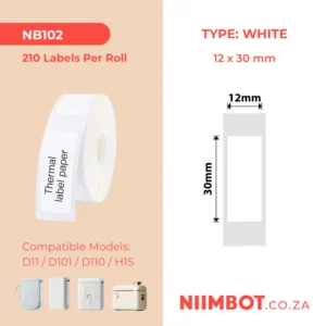 NIIMBOT – D11 / D101 / D110 / H1S – 12X30MM – 210 LABELS PER ROLL – WHITE