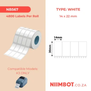 NIIMBOT - K3 ONLY - T14X22MM/4L - 4,800 LABELS PER ROLL - WHITE