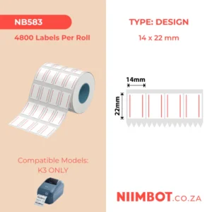 NIIMBOT - K3 ONLY - T14X22MM/4L - 4,800 LABELS PER ROLL - RED DOUBLE LINE