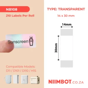NIIMBOT – D11 / D101 / D110 / H1S – 14X30MM – 210 LABELS PER ROLL – TRANSPARENT