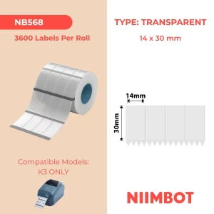 NIIMBOT - K3 ONLY - TT14X30MM/4L - 3,600 LABELS PER ROLL - TRANSPARENT
