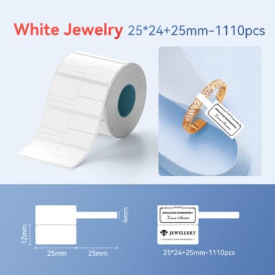 NIIMBOT – K2 / K3 – T25X24+25MM – 1,110 LABELS PER ROLL – WHITE JEWELLERY