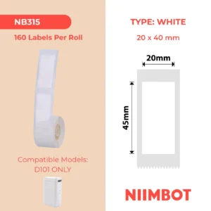 NIIMBOT – D101 ONLY – 20X45MM – 150 WHITE LABELS