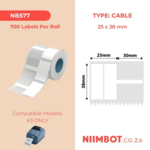 NIIMBOT - K2 / K3 - T25X38+30MM - 700 LABELS PER ROLL - WHITE CABLE