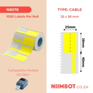 NIIMBOT - K3 ONLY - T38X25+40MM - 1,000 LABELS PER ROLL - YELLOW CABLE