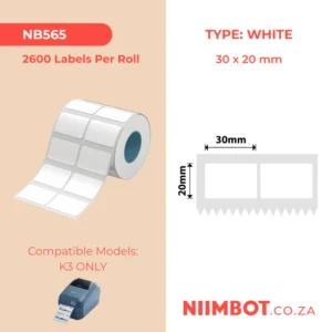 NIIMBOT - K3 ONLY - T30X20MM/2L - 2,600 LABELS PER ROLL - WHITE