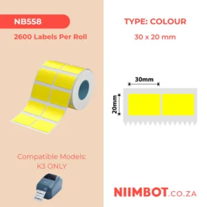 NIIMBOT - K3 ONLY - T30X20MM/2L - 2,600 LABELS PER ROLL - YELLOW