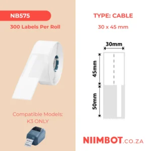 NIIMBOT - K2 / K3 - T30X45+50MM - 300 LABELS PER ROLL - WHITE - CABLE