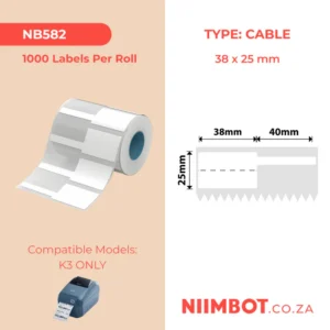 NIIMBOT - K3 ONLY - T38X25+40MM - 1,000 LABELS PER ROLL - WHITE CABLE