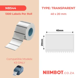 NIIMBOT - K2 / K3 - TT40X20MM - 1,300 LABELS PER ROLL - TRANSPARENT