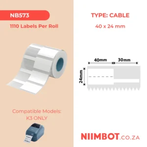 NIIMBOT - K3 ONLY - T40X24+30MM - 1,110 LABELS PER ROLL - WHITE CABLE