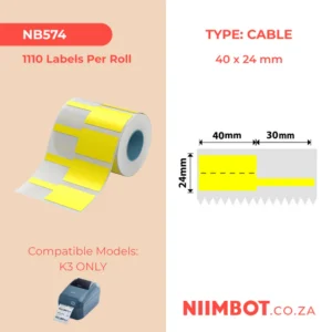 NIIMBOT - K3 ONLY - T40X24+30MM - 1,110 LABELS PER ROLL - YELLOW CABLE