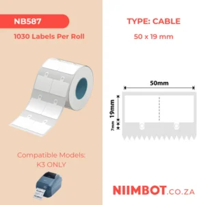 NIIMBOT - K2 / K3 - T50X19+7MM - 1,030 LABELS PER ROLL - WHITE JEWELLERY WITH HOLE