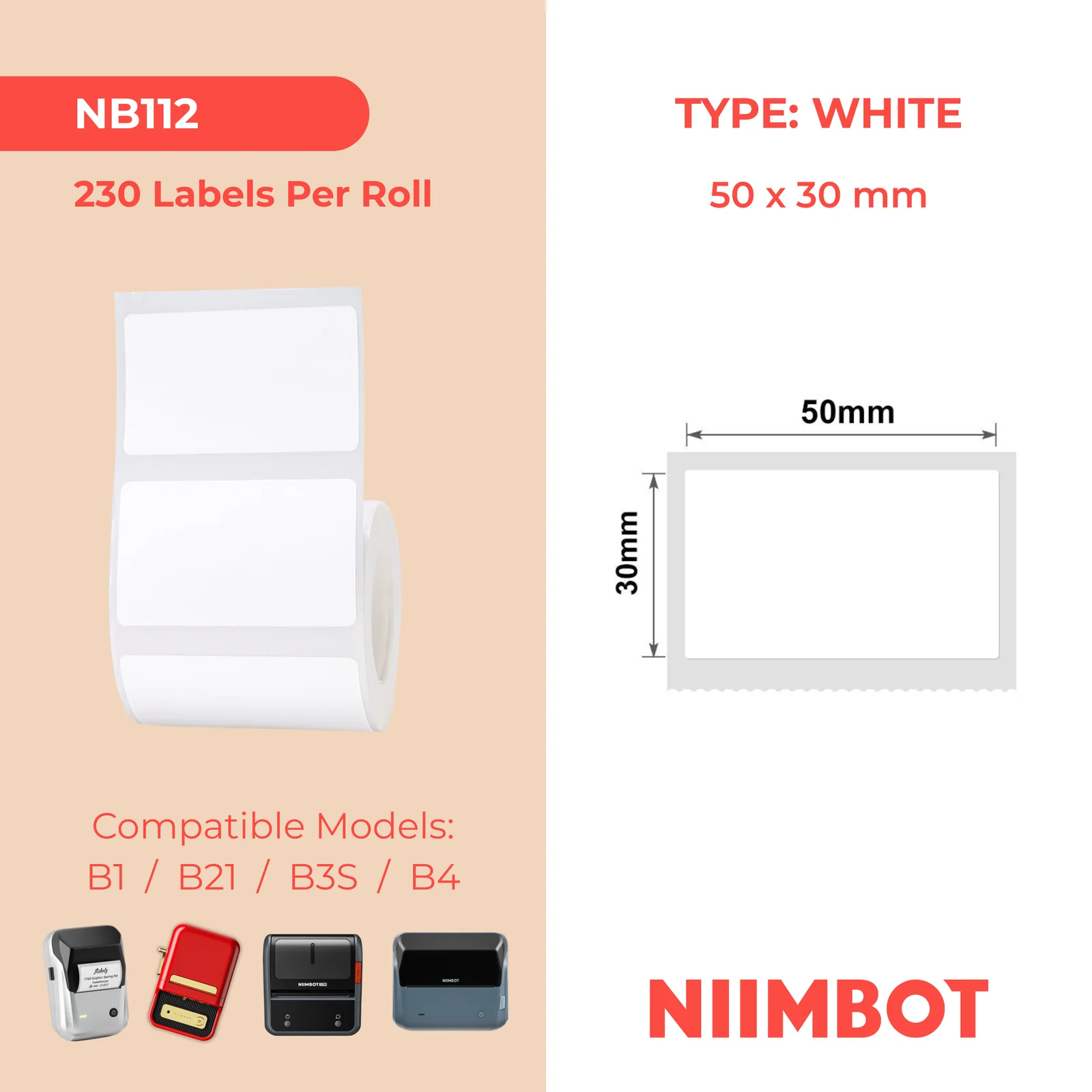 NIIMBOT B1 B21 B3S B4 50X30MM – 230 WHITE LABELS