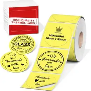 M110/M100 Thermal Labels Round – Compatible with Phomemo Labels for M100/M110/M220/M221/M150, M250/M260 Label Maker, Yellow Waterproof Label Refills, 1.96″(50MM) Original Sticker DIY Thanks, Logo, Tag