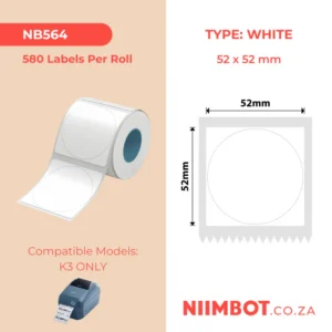 NIIMBOT - K3 ONLY - T52X52MM - 580 LABELS PER ROLL - WHITE ROUND