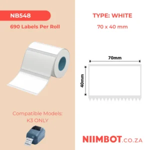 NIIMBOT - K3 ONLY - T70X40MM - 690 LABELS PER ROLL - WHITE
