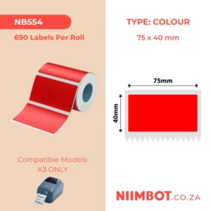 NIIMBOT - K3 ONLY - T75X40MM - 690 LABELS PER ROLL - RED