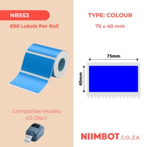 NIIMBOT - K3 ONLY - T75X40MM - 690 LABELS PER ROLL - BLUE