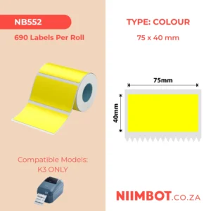 NIIMBOT - K3 ONLY - T75X40MM - 690 LABELS PER ROLL - YELLOW