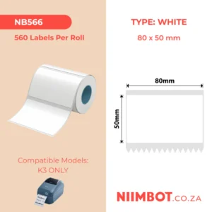 NIIMBOT - K2 / K3 - T80X50MM - 560 LABELS PER ROLL - WHITE