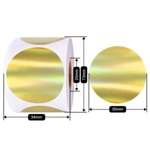 Holographic Gold 50*50 Circle Round Direct Thermal Labels Rolls Printable Waterproof Logo Stickers