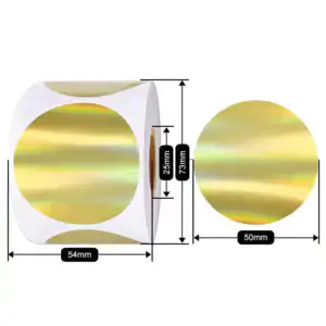 Holographic Gold 50*50 Circle Round Direct Thermal Labels Rolls Printable Waterproof Logo Stickers