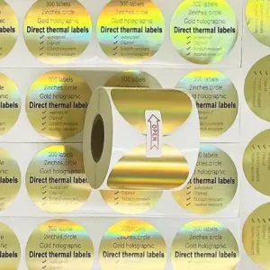 Alternative view of Holographic Gold 50*50 Circle Round Direct Thermal Labels Rolls Printable Waterproof Logo Stickers