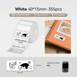Thermal Transfer Label Printer Labels for M2 M3 40×15mm-355pcs White