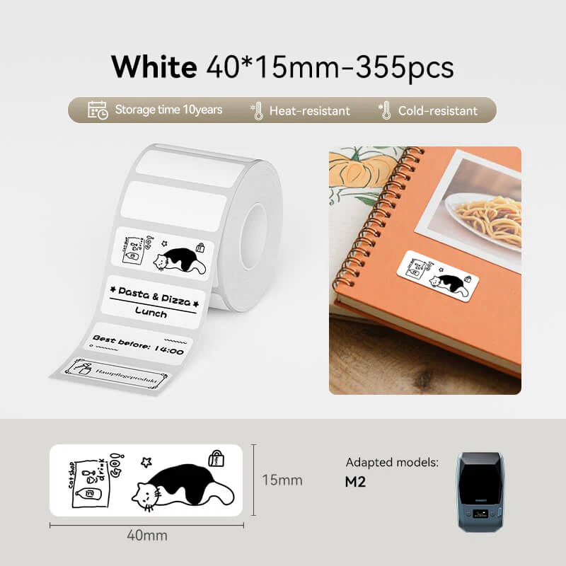 Thermal Transfer Label Printer Labels for M2 M3 40×15mm-355pcs White