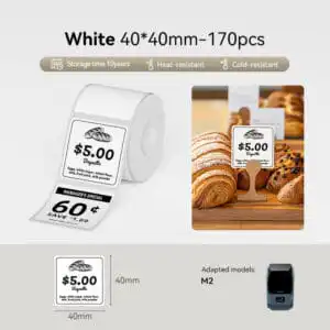 Thermal Transfer Label Printer Labels for M2 M3 40×40mm-170pcs White