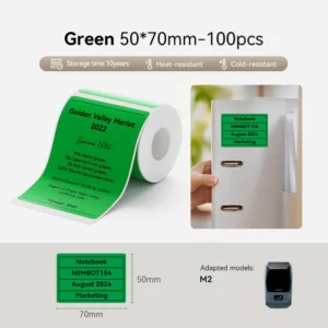 Thermal Transfer Label Printer Labels for M2 M3 50x70mm-100pcs Green