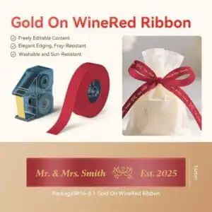 NIIMBOT N1 Satin Ribbon, Gold on WineRed Only for N1 Label Maker, suit for Gift, Wedding, Party, Craft Wrapping, DIY