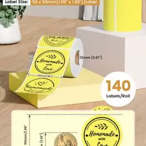 M110/M100 Thermal Labels Round – Compatible with Phomemo Labels for M100/M110/M220/M221/M150, M250/M260 Label Maker, Yellow Waterproof Label Refills, 1.96″(50MM) Original Sticker DIY Thanks, Logo, Tag