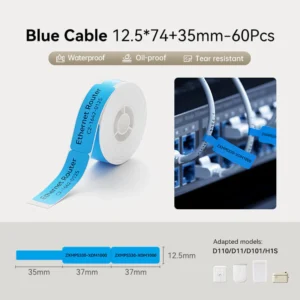 Niimbot D11/D110/D101 Cable Label Sticker 12.5x74mm-65 Per Roll Blue