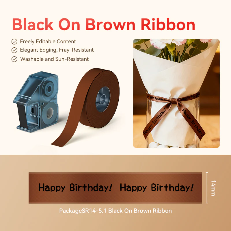 Niimbot N1 Satin Ribbon 14MMX5.1M Black on Brown
