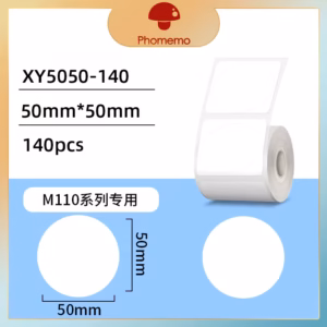 Phomemo XY5050-140 White Round Labels | 50x50mm Circle Thermal Stickers