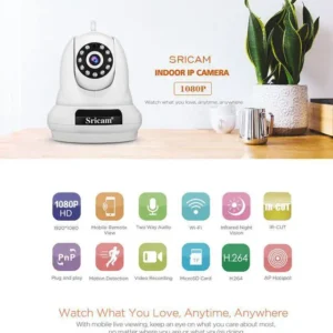 SriHome SP018: (5MP) 5G WiFi Indoor PTZ CCTV Camera – 2K Resolution with Two-Way Audio, Infrared, and Full Color Night Vision