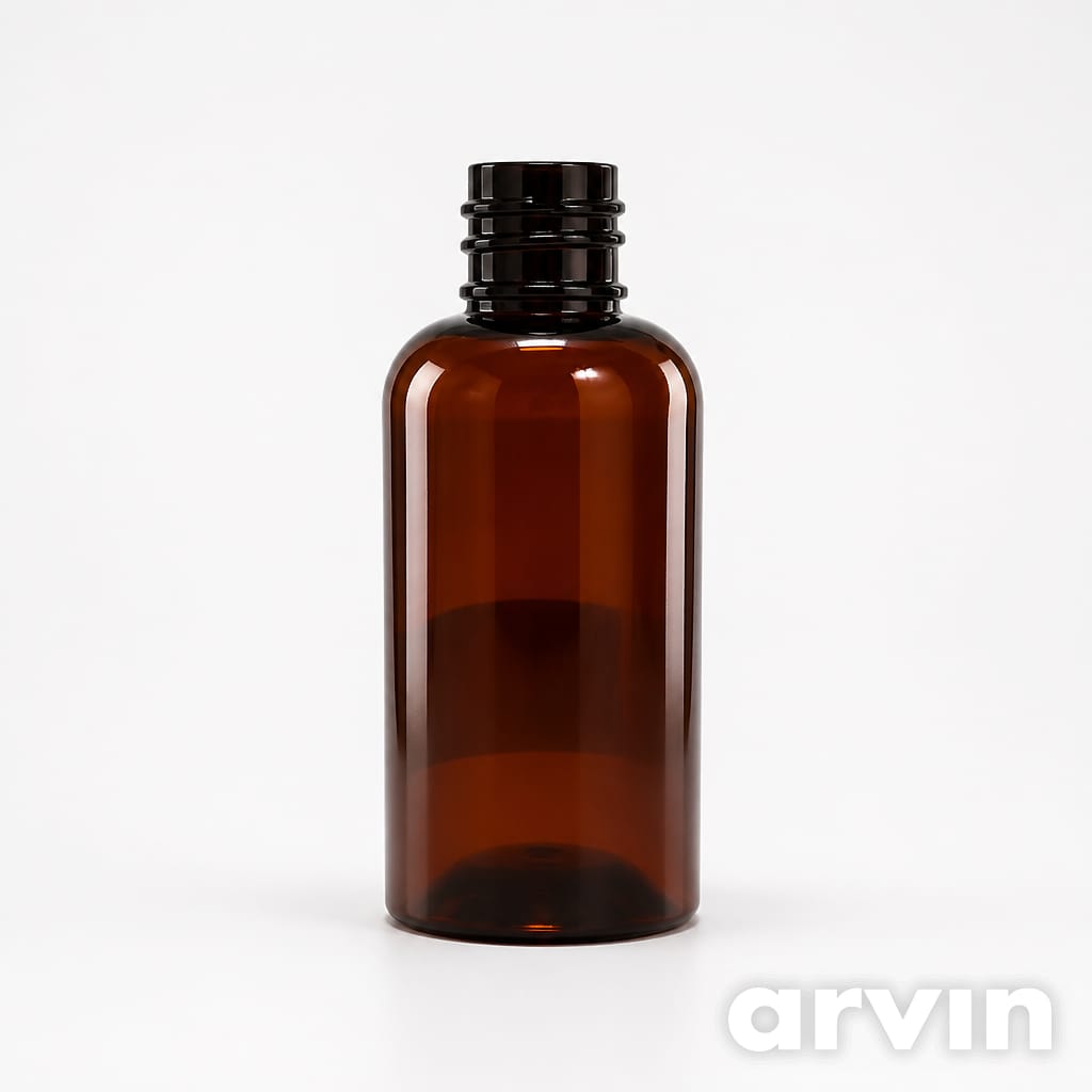 Amber Round Plastic Bottle 100ml – Cosmetic & Personal Care Packaging