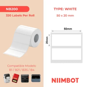 NIIMBOT B Series T50x20mm– 320 White Thermal Labels