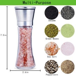 180ml Glass Salt & Pepper Grinder with Stainless Steel Top – Manual Spice Mill