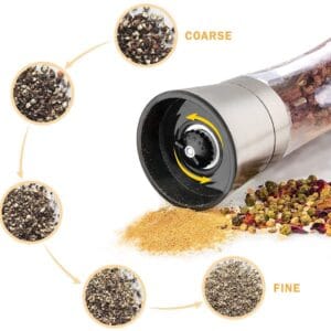Alternative view of 180ml Glass Salt & Pepper Grinder with Stainless Steel Top – Manual Spice Mill