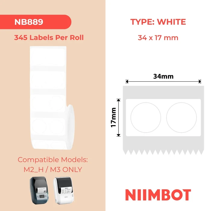 NIIMBOT White Circle Labels 34×17mm – 345 Labels - Image 2