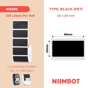 Alternative view of NIIMBOT M2H Matte Black Labels 40×20mm – 325 Labels per Roll