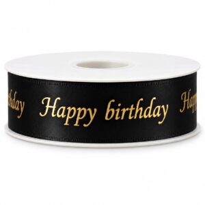 25mm Happy Birthday Satin Ribbon with Gold Print – 100 Yards/Roll - Image 4