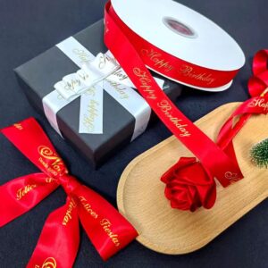 25mm Happy Birthday Satin Ribbon with Gold Print – 100 Yards/Roll - Image 3