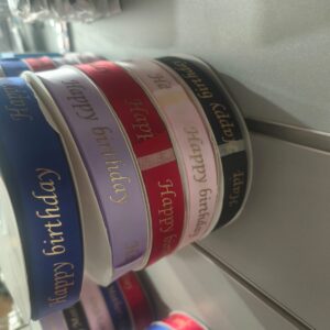 Alternative view of 25mm Happy Birthday Satin Ribbon with Gold Print – 100 Yards/Roll