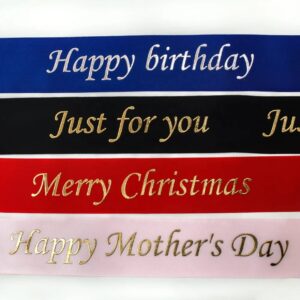 25mm Happy Birthday Satin Ribbon with Gold Print – 100 Yards/Roll